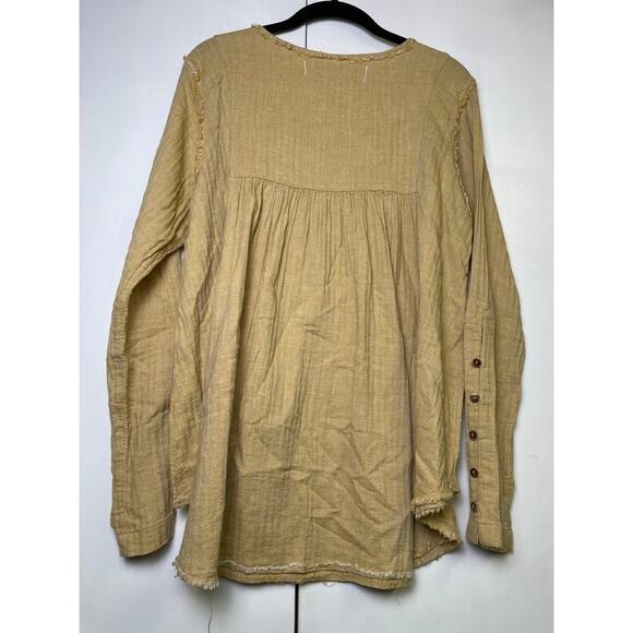 Free People Babydoll Henley Top Boho Edwardian Gauze Sand Dune Honey Size M - Picture 7 of 15